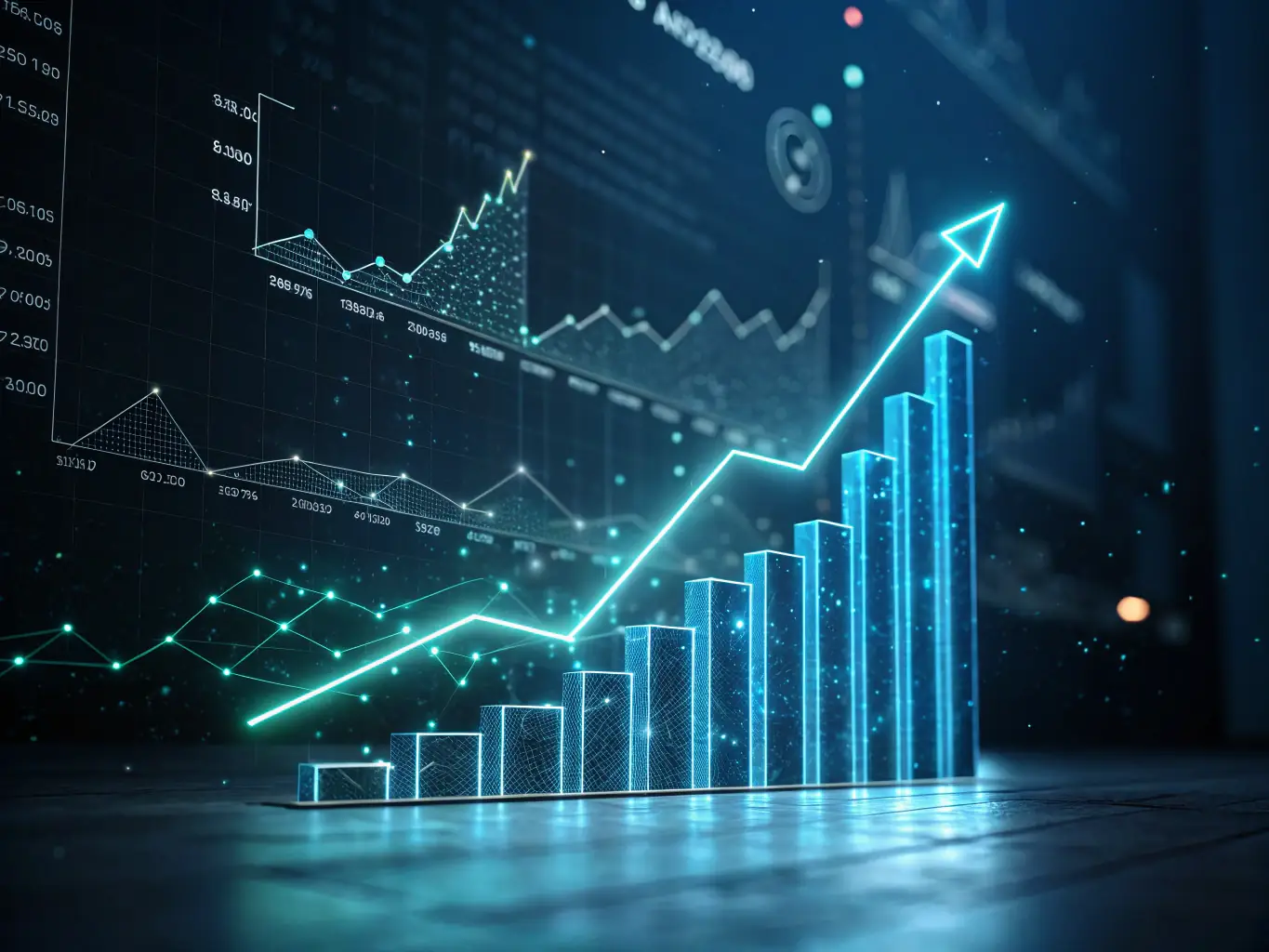An image showing a graph trending upwards, representing increased efficiency and productivity, with AI icons subtly integrated into the background.