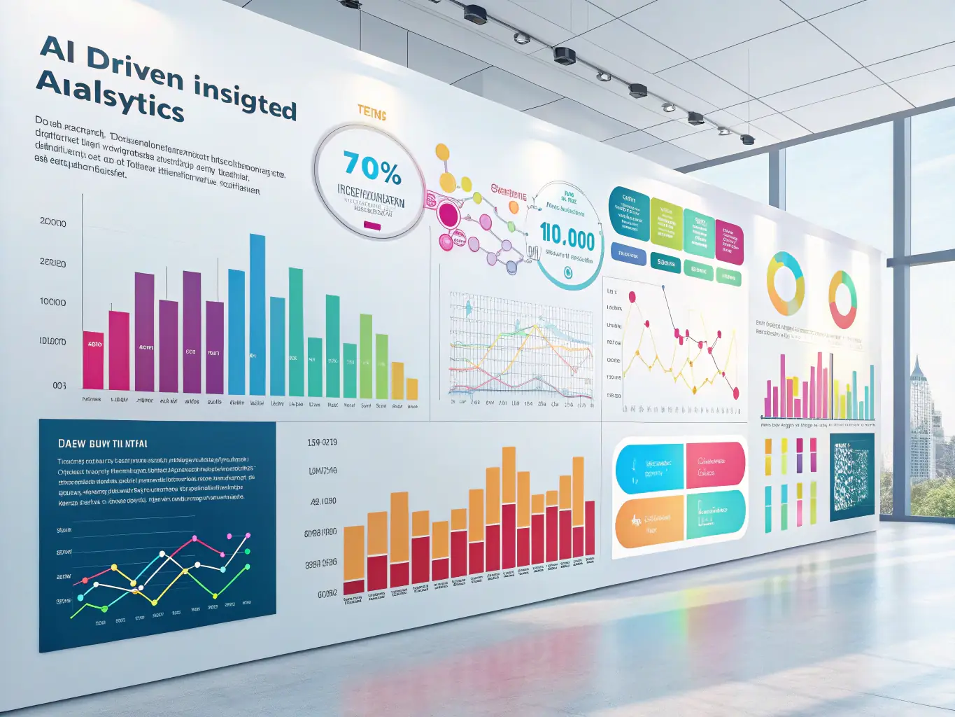 An image showing data being analyzed by AI algorithms, emphasizing the benefits of data-driven decision-making and improved business insights.